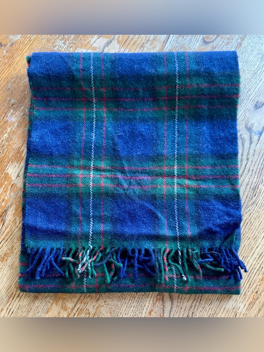 Geoffrey Beene Adult Blue and Green Tartan Fringe Scarf 100% Lambs Wool
